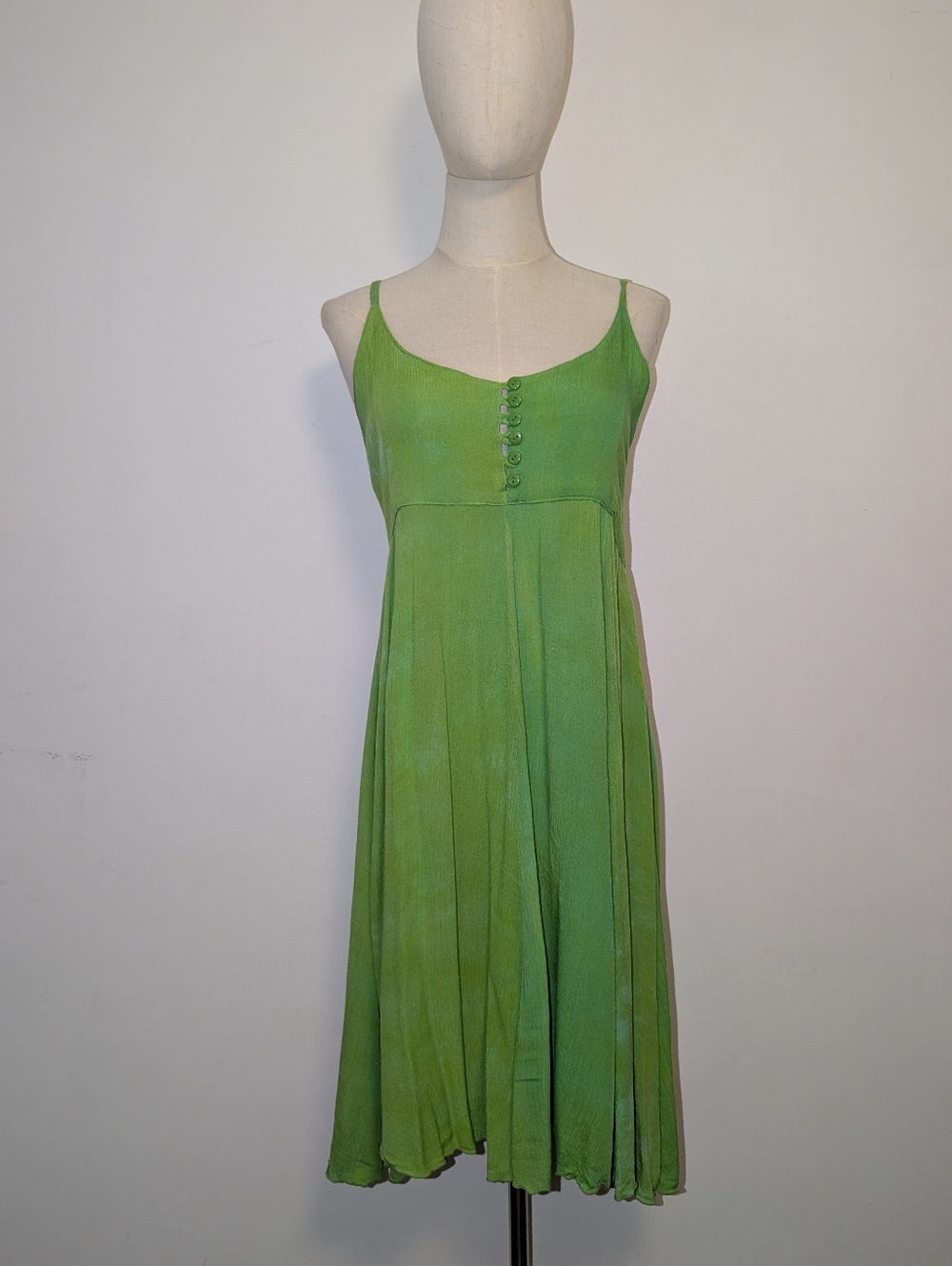 Vintage Green Sleeveless Button-Front Mini Dress